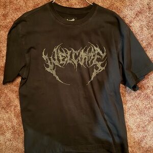 Welcome skateboards Rhinestone METAL logo tee shirt